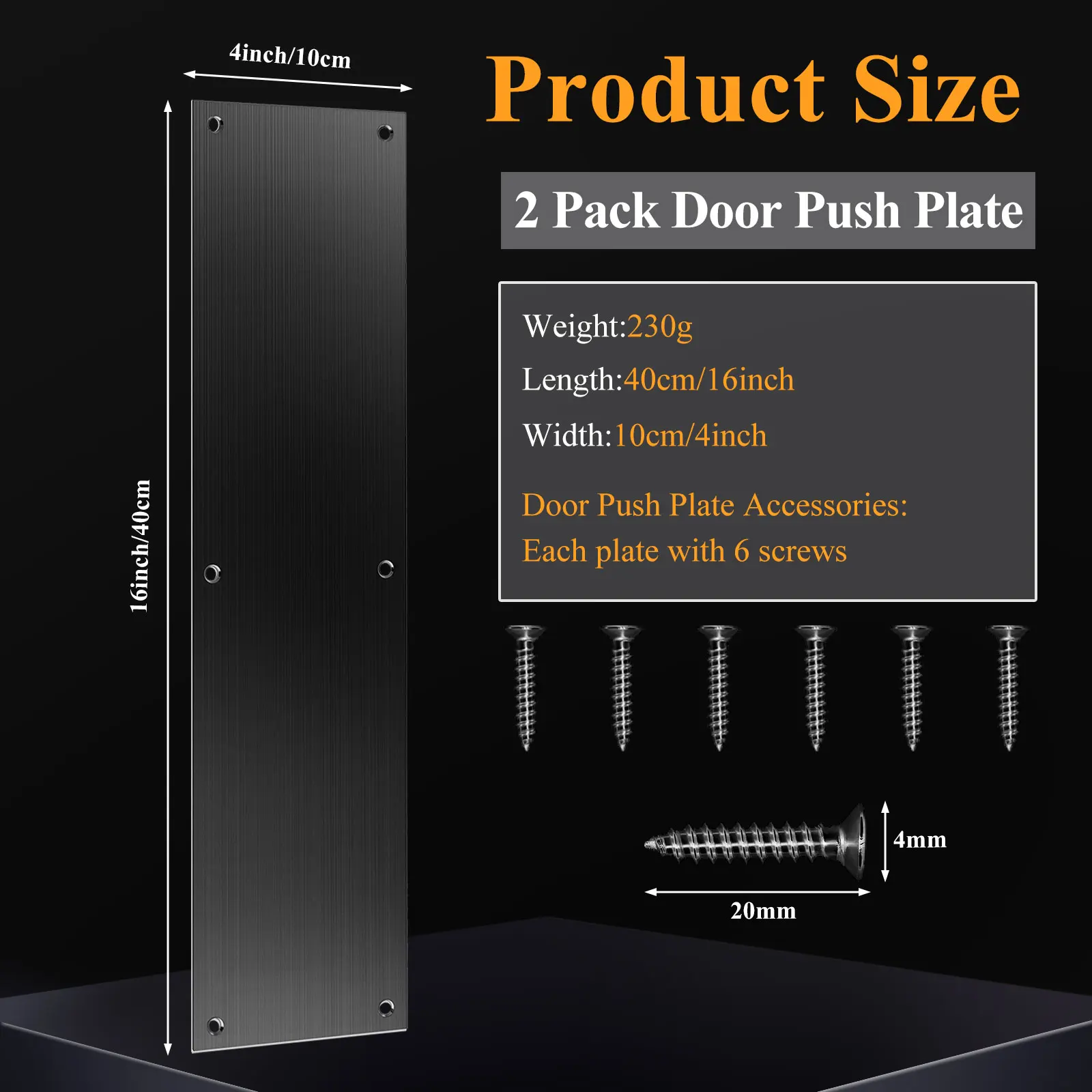 صحن باب دفع من الفولاذ المقاوم للصدأ ، صفيحة ركلة ، صفيحة باب مصقولة ، واقي باب ، صفيحة معدنية ، أسود ، 16 × 4 ، 2
