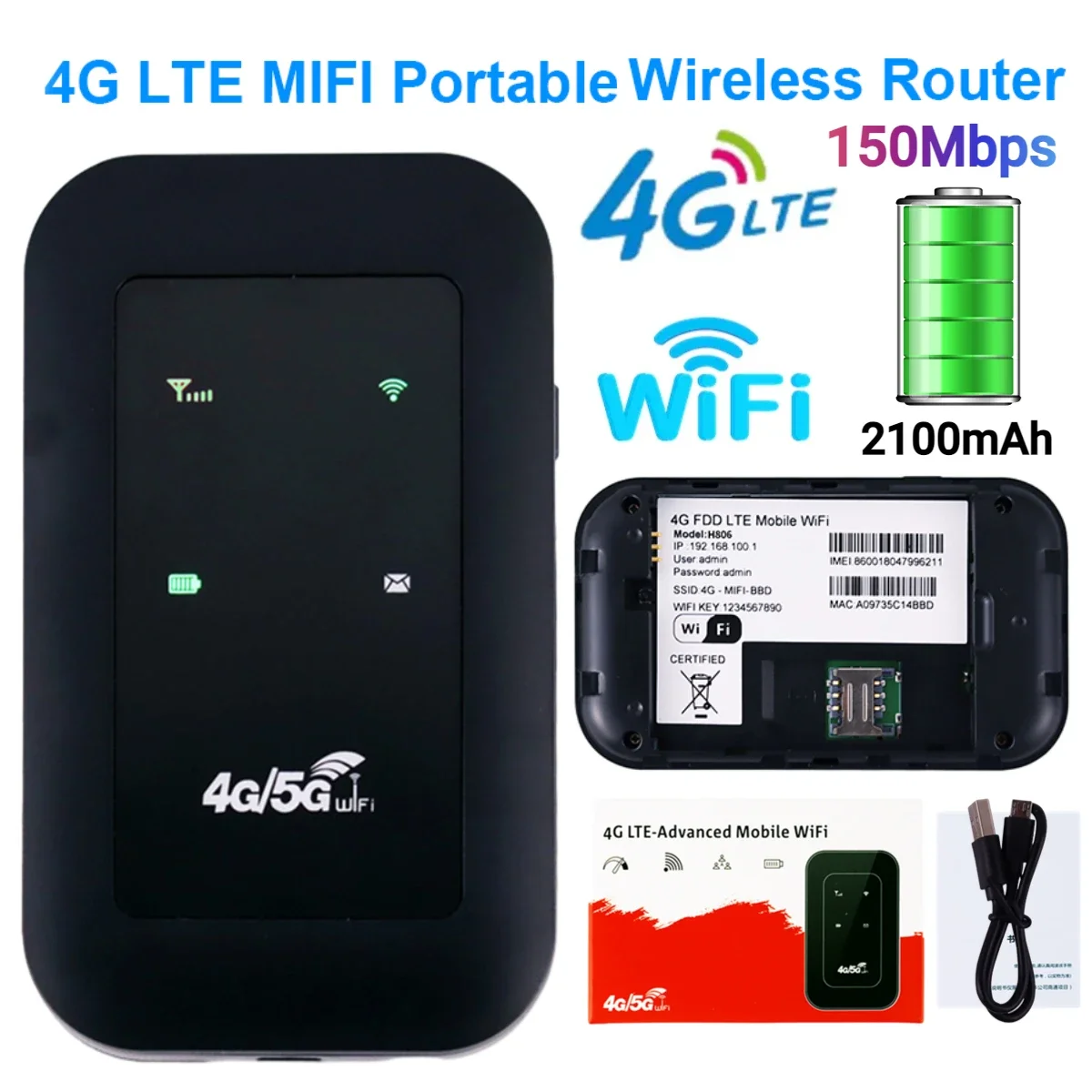 Signal Amplifier Network Expander Mobile Hotspot Wireless Mifi Modem SIM Card Slot USB/2100mAh 4G LTE Router WiFi Repeater