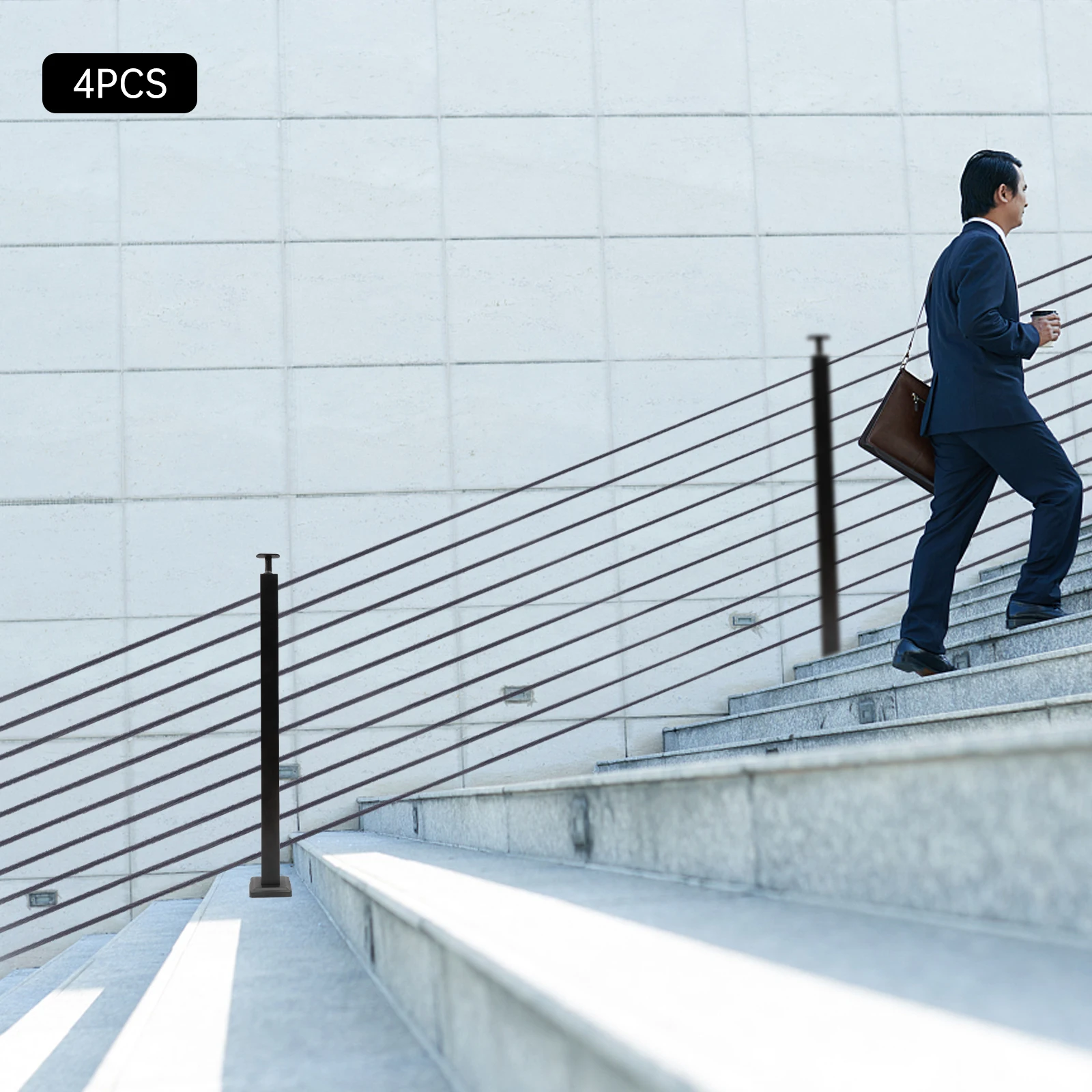 

4PCs Black Cable Railing Posts, 36x2x2" 304 Stainless Steel 30°-drilled Stair Post for Stairs Deck Balcony Pool