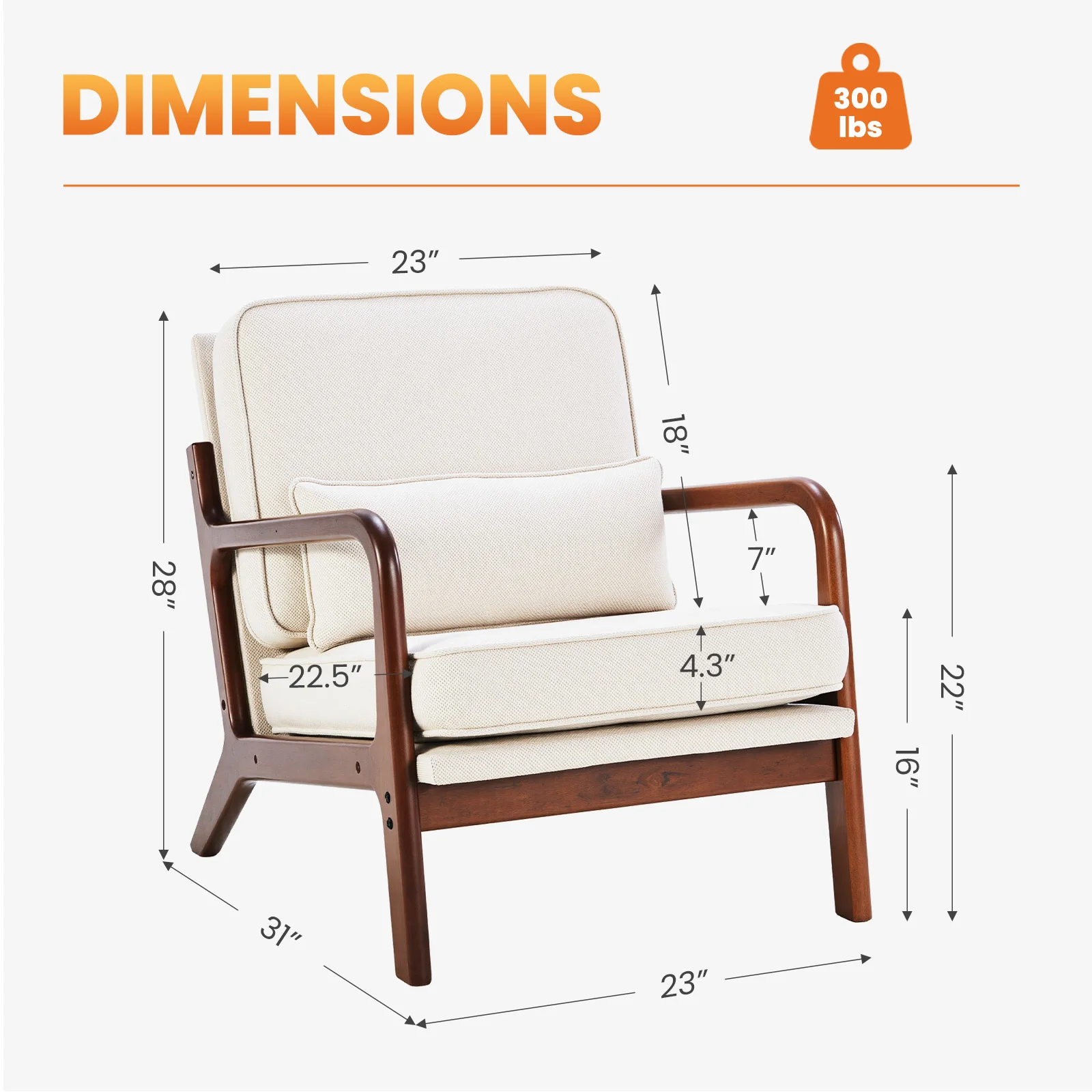 MCQ Mid-century Wooden Ergonomic Office Chair Wood Frame Soft Cushion Lumbar Support High Backrest Heavy Capacity For Office