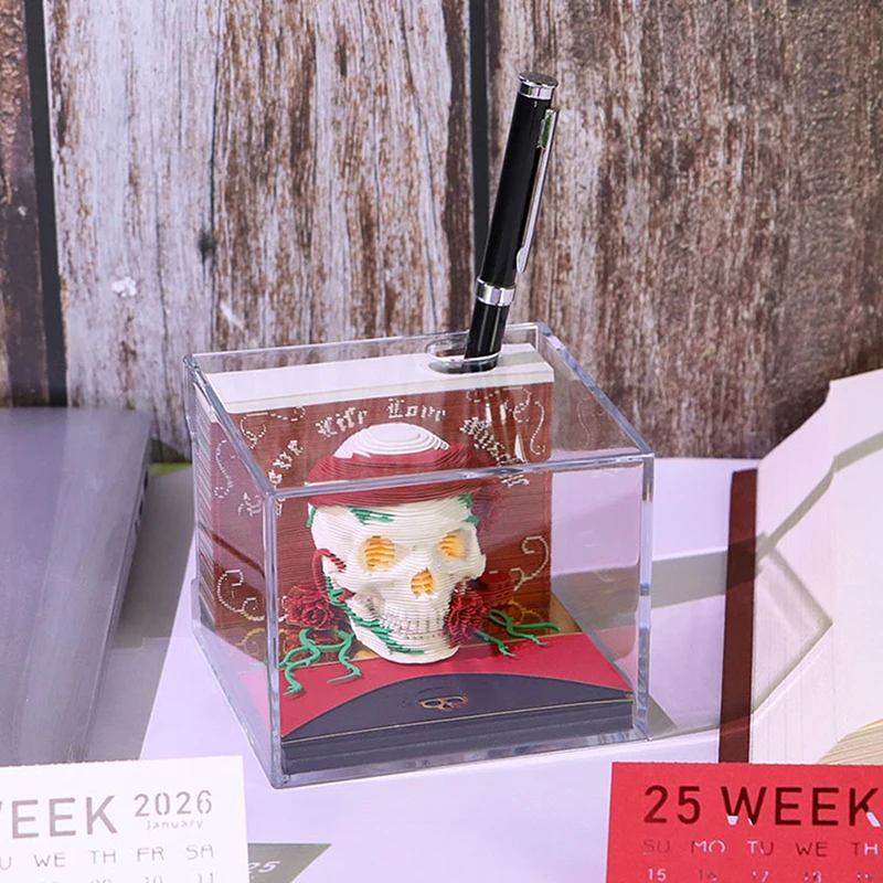 Time Piece Calendar 2026 Desk Calendar With LED Light 3D Tear-away Calendar Paper Carving Art Memo Pad Notepad Gift Christmas