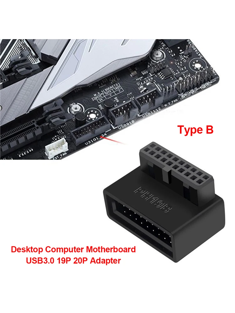Adapter Gniazda Płyty Głównej USB 3.0 19P/20P 90 Stopni Konwerter Komputerowy Akcesoria Komputerowe