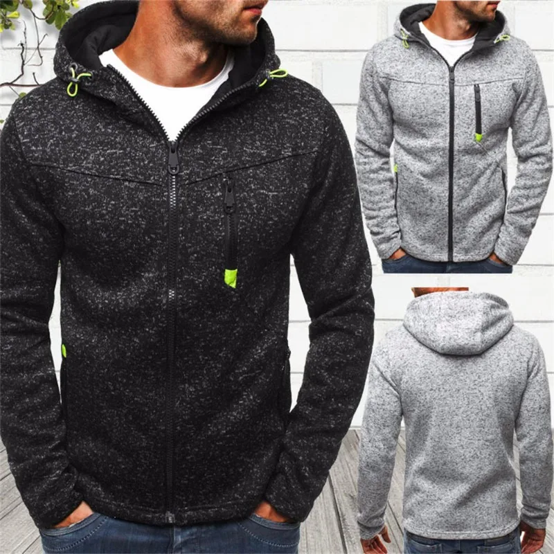 Fashion Casual Men's Jackets Tracksuit Solid Long Sleeve Zipper Hooded Outerwears For Male Pockets Hoodies Sweatshirts Clothing