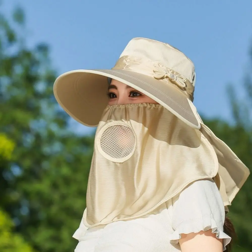 

Wide Brim Sunshade Sun Hat Breathable Lightweight Women Picking Tea Hat UV Protection Face Cover Neck Flap Hat Summer Season