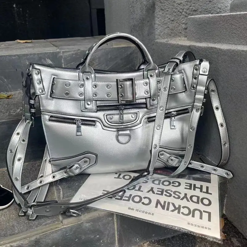 JIAERDI Rivet Black Tote Bag Mulheres Y2k Grunge Vintage Grande