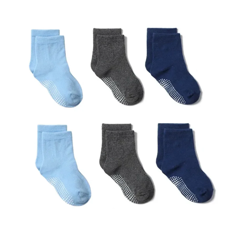 6 Pairs/Lot Cotton Children's Anti-slip Boat Socks Boys Girl Low Cut Floor Sock with Rubber Grips  0 To 7Years