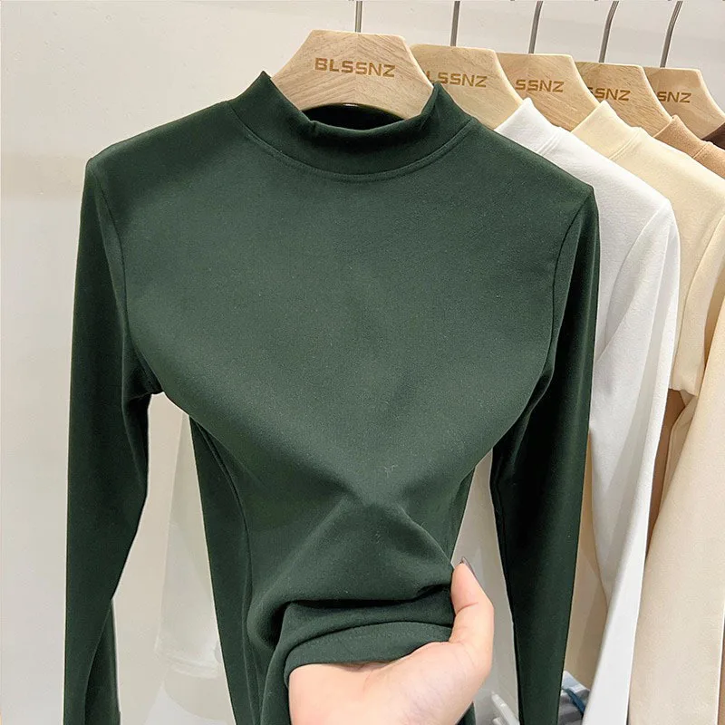 Luxury Men's Casual Turtleneck T-Shirts Autumn and Winter Tops Slim Collar Full Sleeve Innerwear Undershirt Golf Wear Men Tee