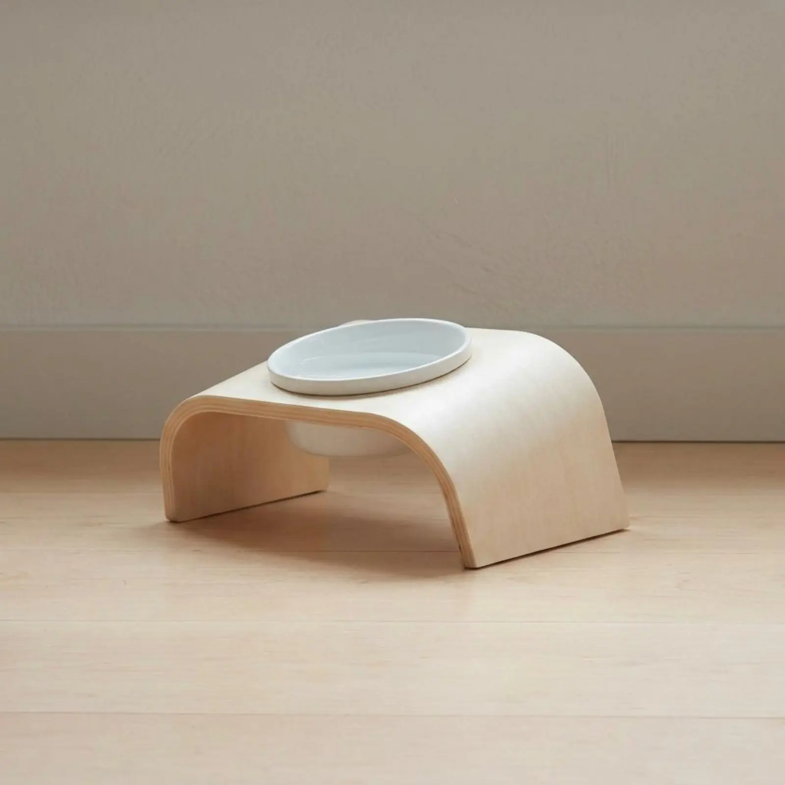 

Tilted Wooden Pet Feeder Modern Minimalist Design Double Ceramic Feline Bowl Stand Tilted Pet Bowl Stand Reduce Vomiting