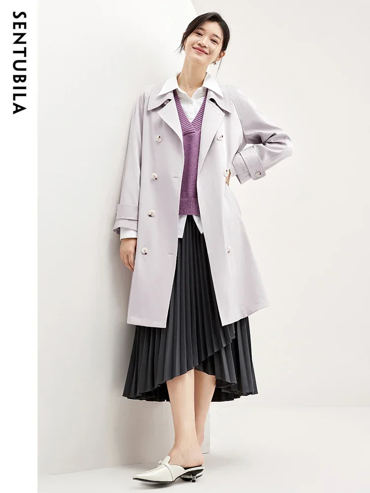 

SENTUBILA Women's Long Trench Coat Straight Loose Long Wrap Coat 2025 Spring Long Sleeve Female Outerwear Clothing 133F50527