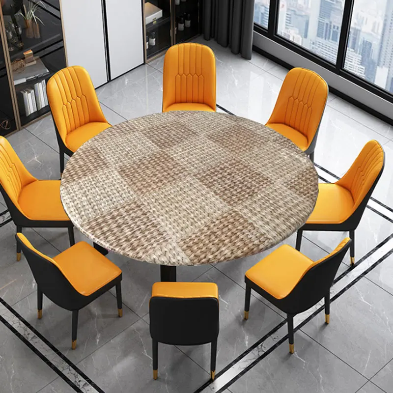 1pcs Elastic Edged Vinyl Fitted Tablecloth Round Flannel Backed Table Cover Oil & Waterproof Wipeable Table Cloth Dining Table