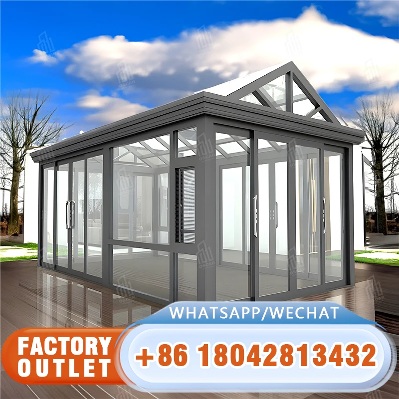 D-TOP Modern Design Free Standing Sunroom Victorian Glass House with Flat Roof for Swimming Pool DIY-friendly