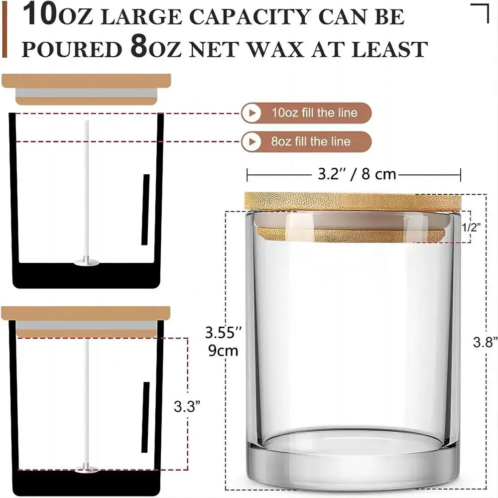 Imagem -04 - Frascos de Vela com Tampas de Bambu Recipientes de Vidro Espessado Vasos Luxuosos Branco Fosco Preto Fosco 48 Unidades 10 Onças