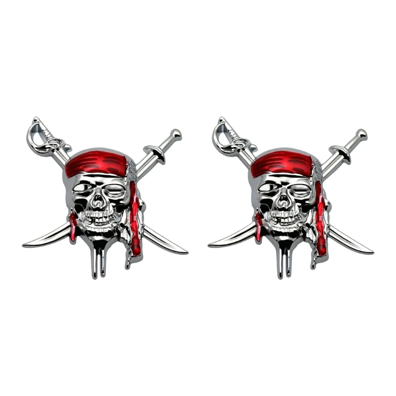  2pcs Skull Pattern 3D Raised Metal Car Sticker Universal Automotive Decal Weatherproof Adhesive Fast Customization