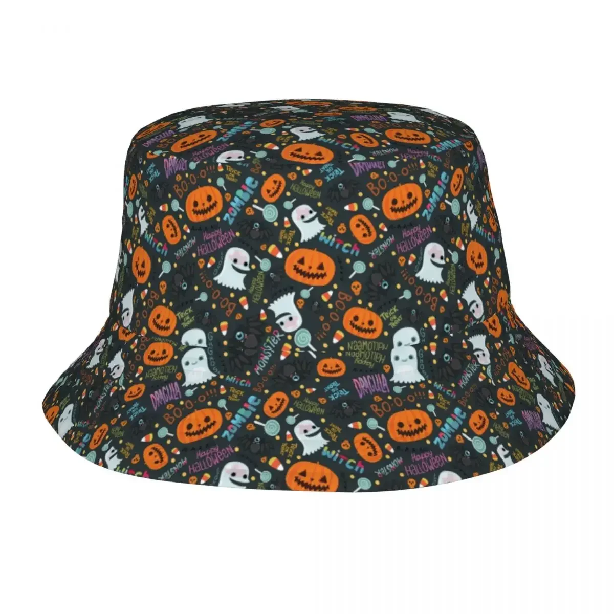 Halloween Pumpkin Witch Skull Pattern Bucket Hats Women Men Unisex Trendy Summer Fisherman's Hat