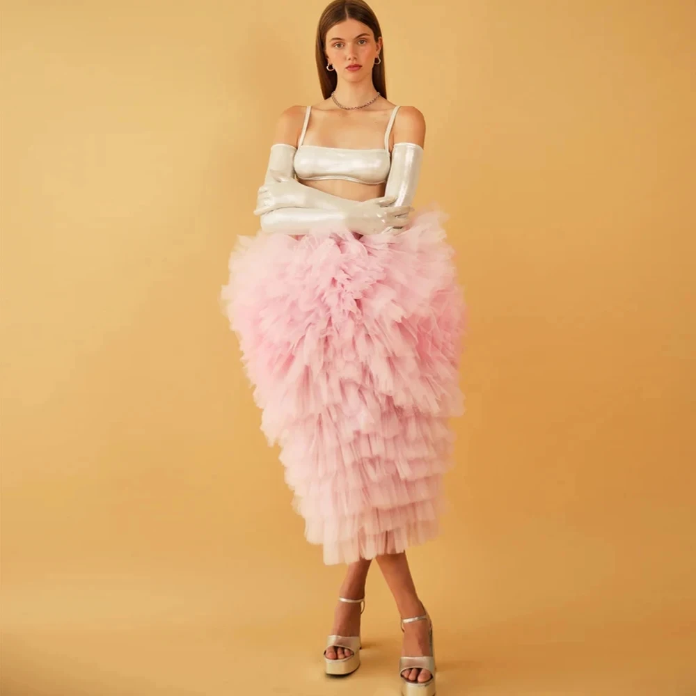 Summer Fashion Fluffy Skirts Women Long Custom jupe femme Pink Tierred Party Skirt Gorgeous Ankle Length Maxi Skirts