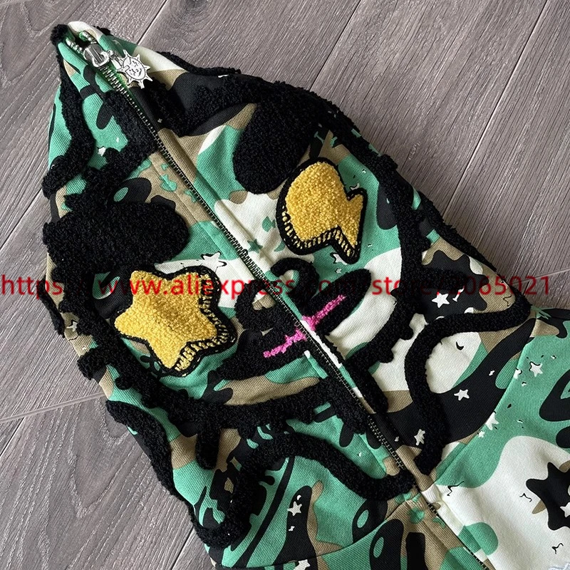 Green Camouflage Glo Gang The Glory Full Zip Cardigan Hoodie Men Women High Quality Vintage Oversized Hooded