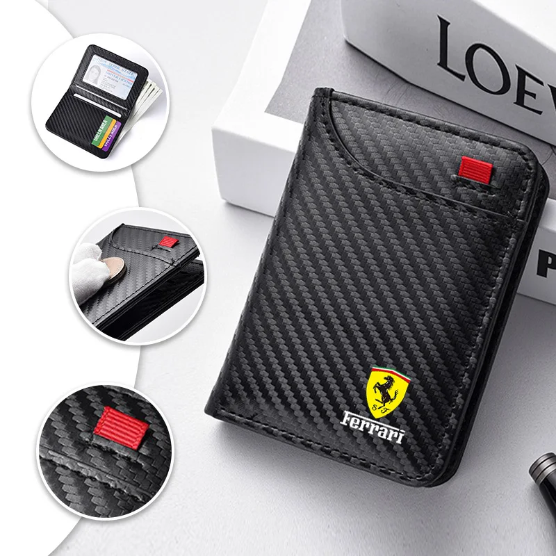 Cartera con logotipo de coche de fibra de carbono, monederos para tarjetas bancarias y licencia de conducir, soporte para Ferrari SP1 812 F40 F12TDF SF90 458 488 599 612 FF F12