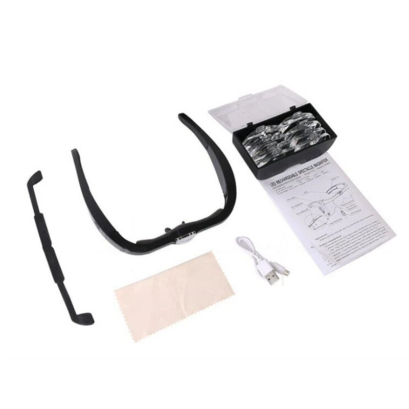 Head-Mounted Spectacle Magnifier With Detachable Lenses 1.5X, 2.5X, 3.5X, 5X, Suitable For Close Reading