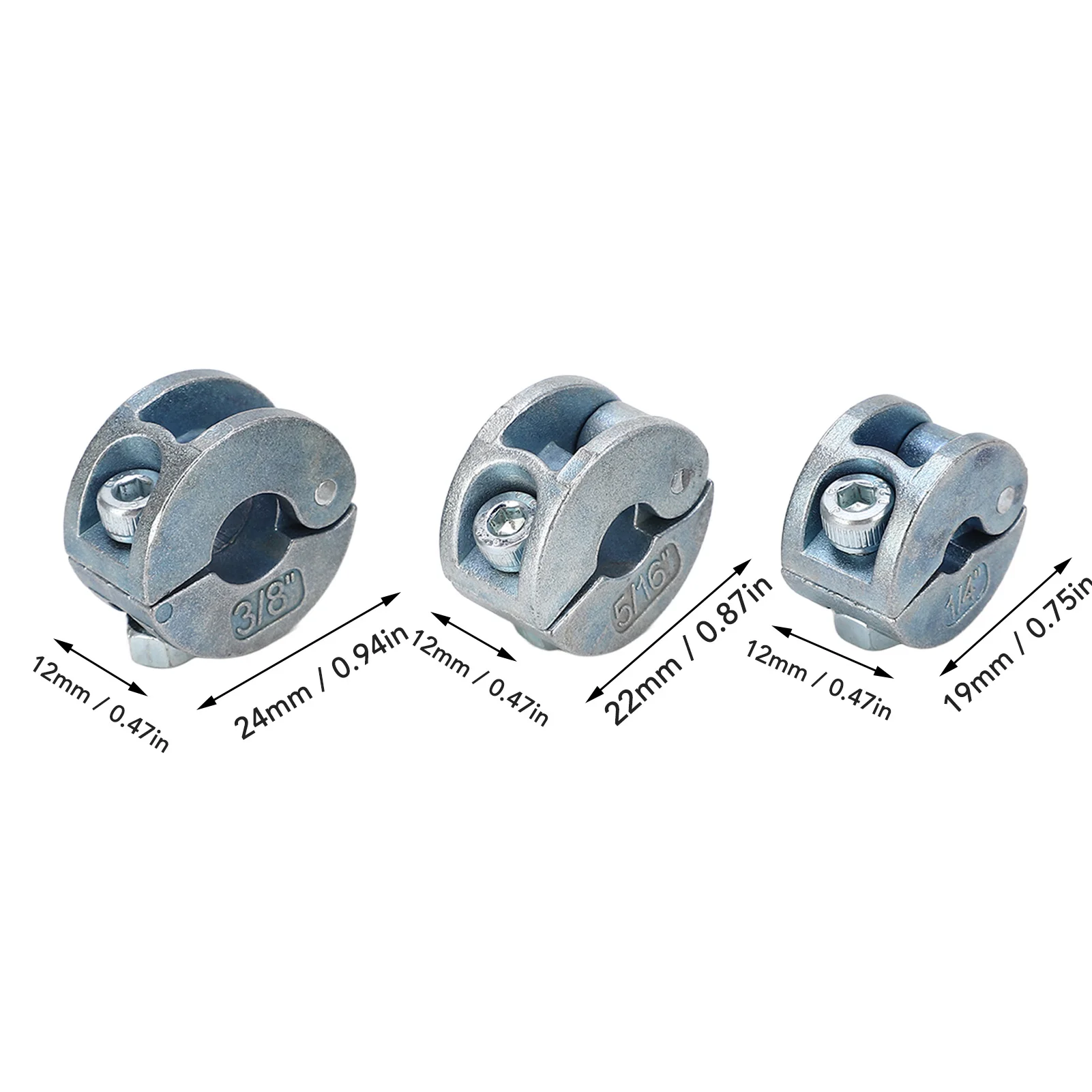 Collares de tope de broca de 3 piezas, aleación de Zinc, anillos de tope de profundidad de perforación con llave hexagonal tipo abierto