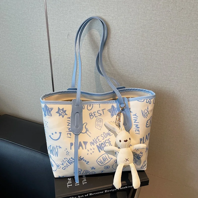 

Summer Cute Cartoon Print Top Handle Bag Simple Shoulder Bag Women Fashion Tote Comfortable and Versatile Texture Storage Bags