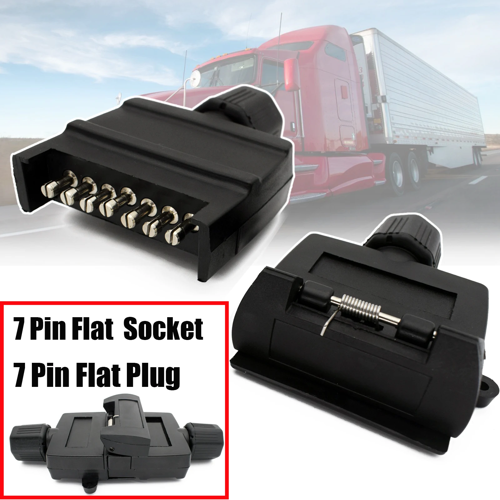 12V 7 Pin Flat Trailer Plug Male Female Socket Boat Portable Caravan Adaptor Connector Plug Socket Set Vehicle Car Accessories