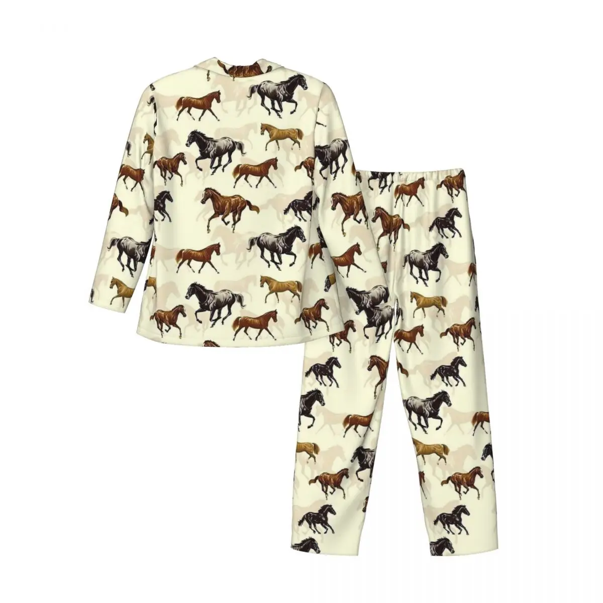 Pijamas homem cavalo pintura noite pijamas animal impressão 2 peças conjuntos de pijama casual mangas compridas quente oversized casa terno