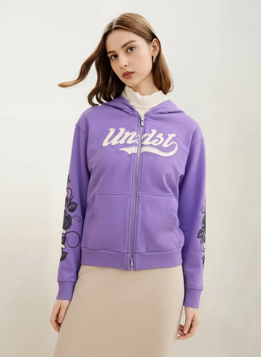 سترة بغطاء للرأس بسحاب مطبوع عليها حرف Wind City على الطراز الأمريكي الجديد على طراز هاراجوكو #3