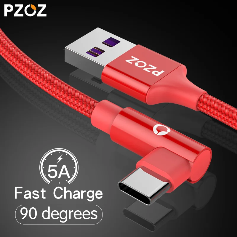 

PZOZ 90 Degree Cable 5A USB to Type C Cable Fast Charging For Samsung Xiaomi Mi Redmi Mobile Phone USB C Type C Charger Cord