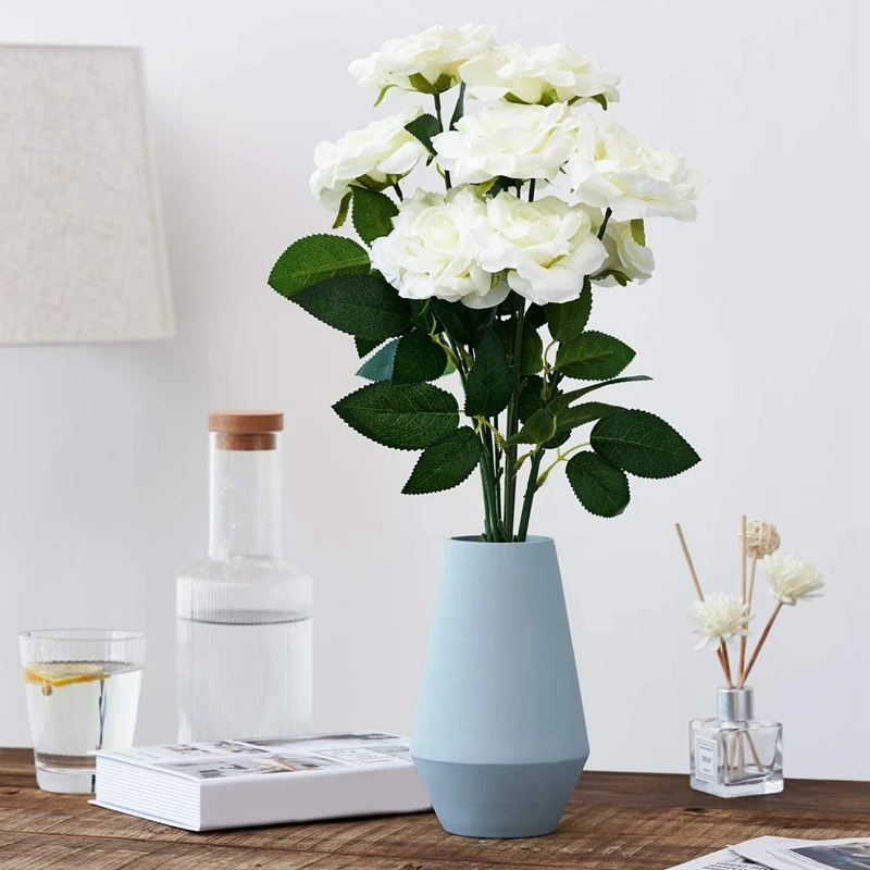 100Pcs Artificial Plastic Rose Flower Stems Fake Greenish Flower Branch For DIY Bouquets Wedding Party Decor