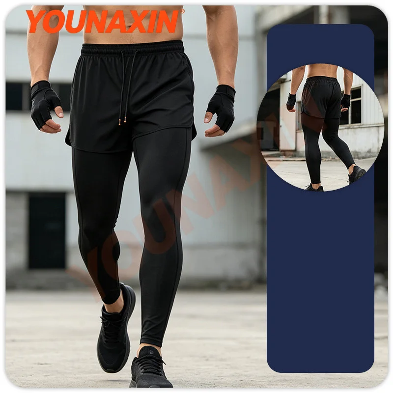 Men's 2 in 1 Sports Running Trousers Quick-drying Breathable With Pockets For Leisure Fishing Cycling Basketball Fitness M-3XL