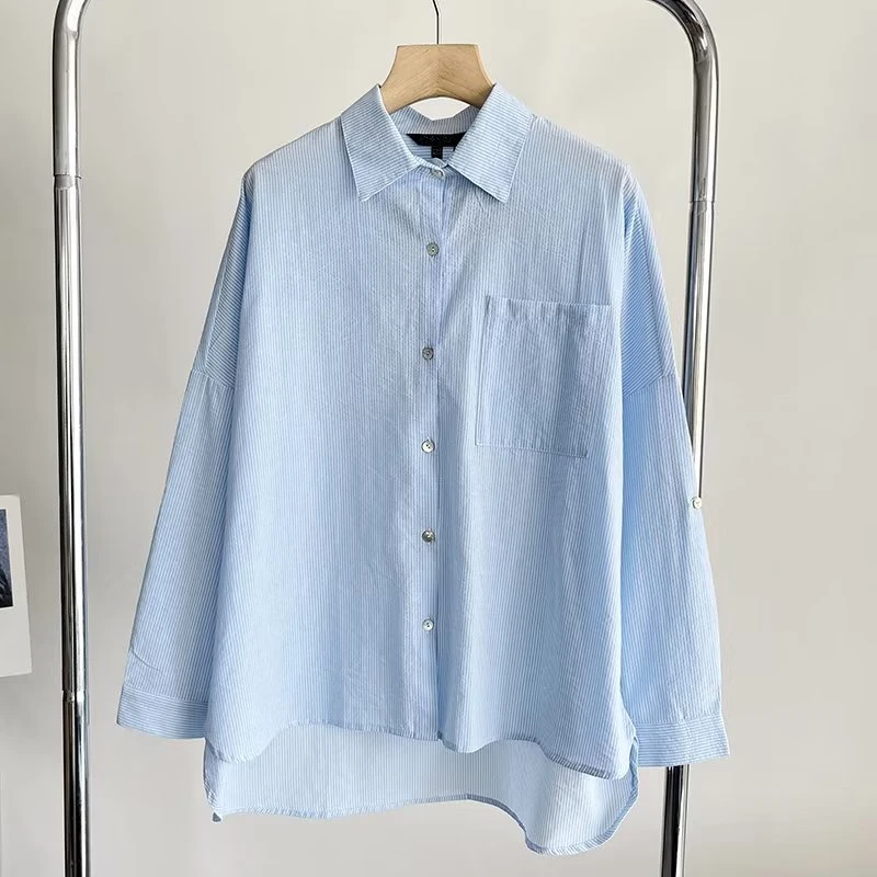 Maxdutti Fashion Boyfriend Shirt Women Cotton New Blouse Ladies Drop Shoulder Loose  Casual Tops