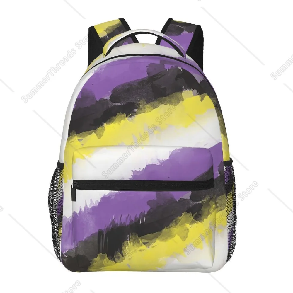 Mochilas de orgullo de acuarela no binarias, mochila para niños y niñas, mochilas escolares para niños, mochila de viaje de dibujos animados, bolso de hombro de gran capacidad