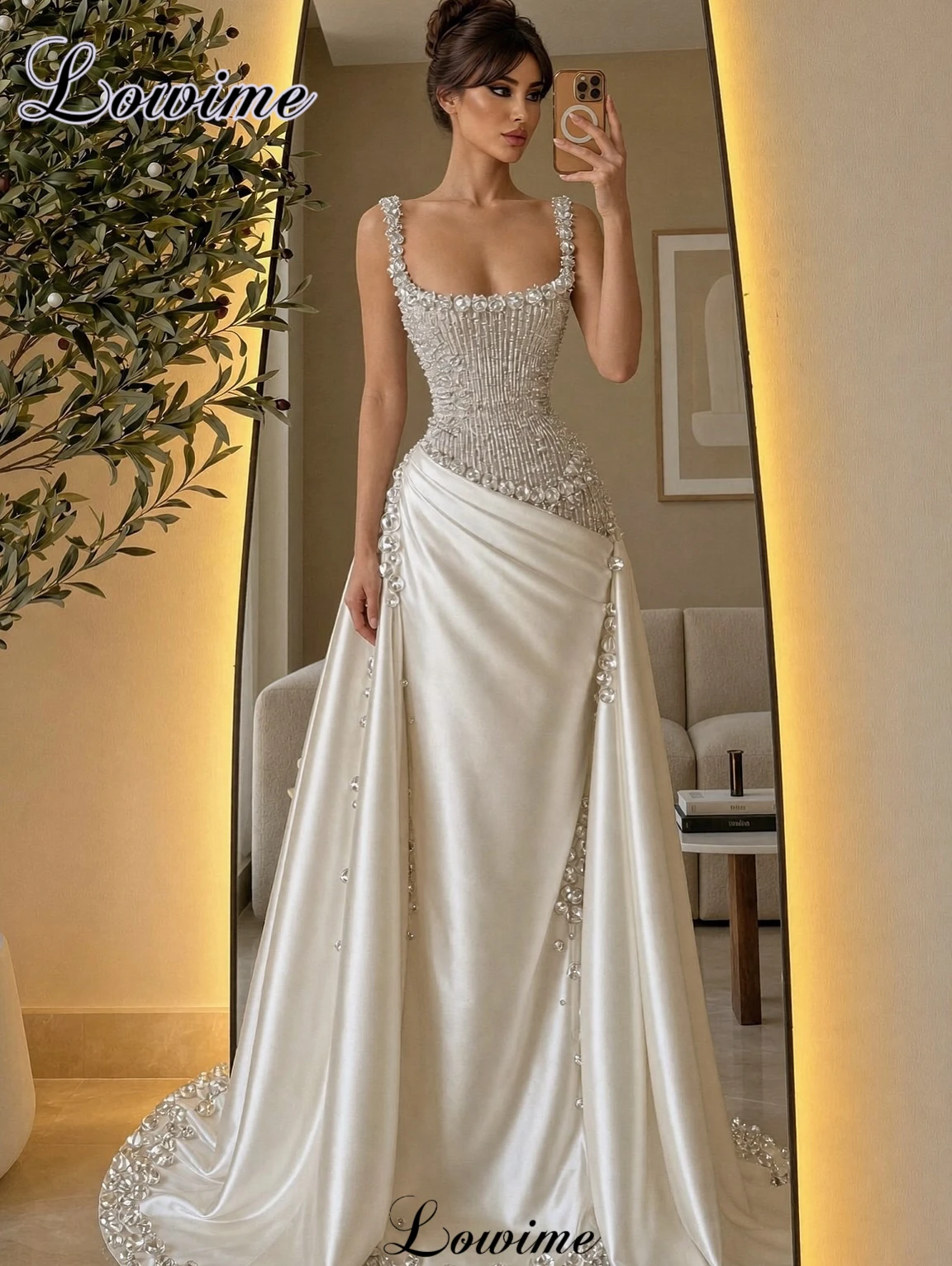 Hochmodische Beige Promi-Kleider für Damen 2026 Spaghetti-Träger Kristall-Abendkleider Elegante Vestidos De Gala Maßgeschneidert
