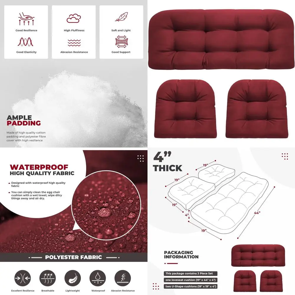 

Красный водонепроницаемый комплект подушек для уличной двухместной скамейки с дизайном из плетеного ротанга для садовой мебели