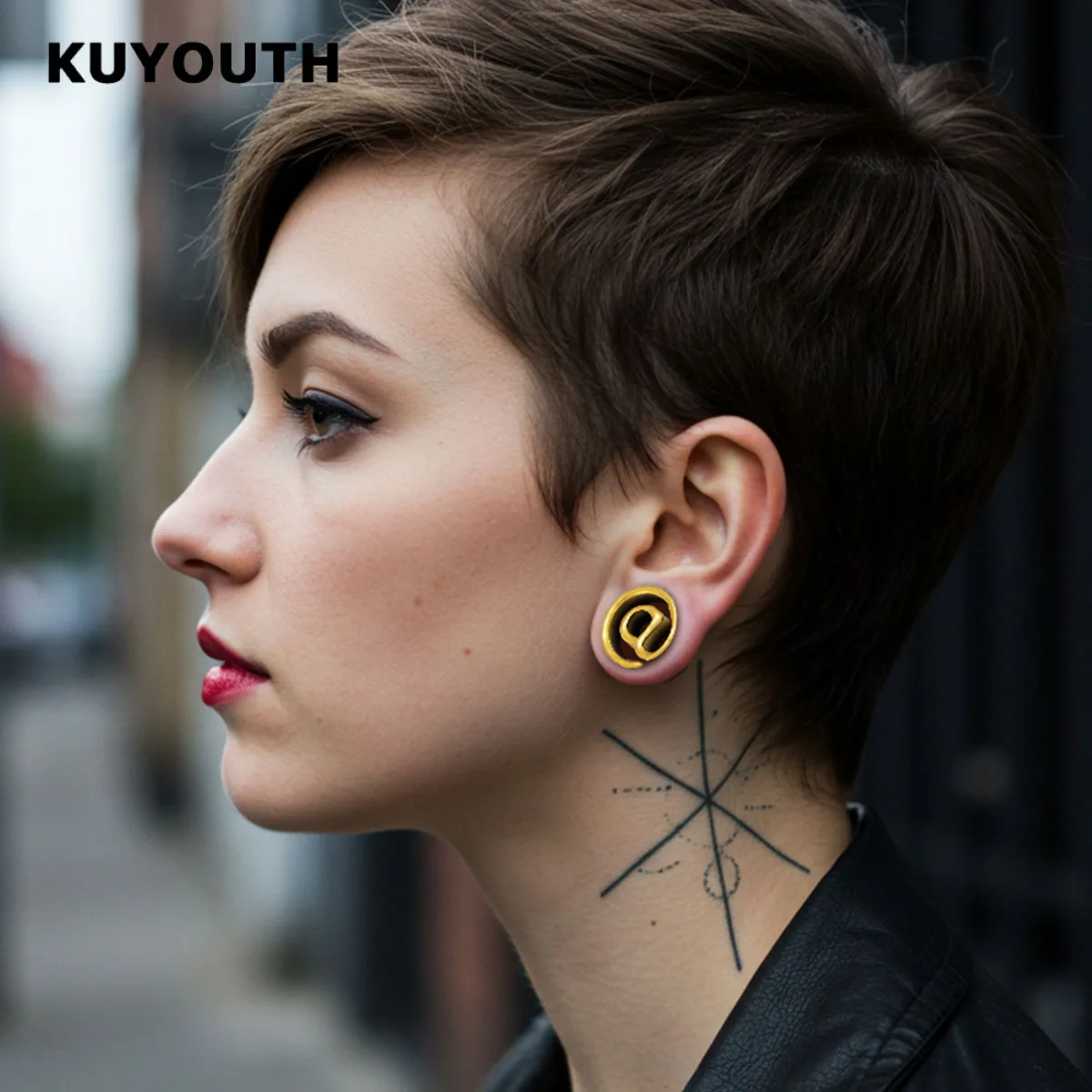 KUYOUTH Saddle Ear Tunnel Plug Gauge Unique @ Symbol Copper Body Piercing Jewelry Fashion Ear Expander for Men And Women