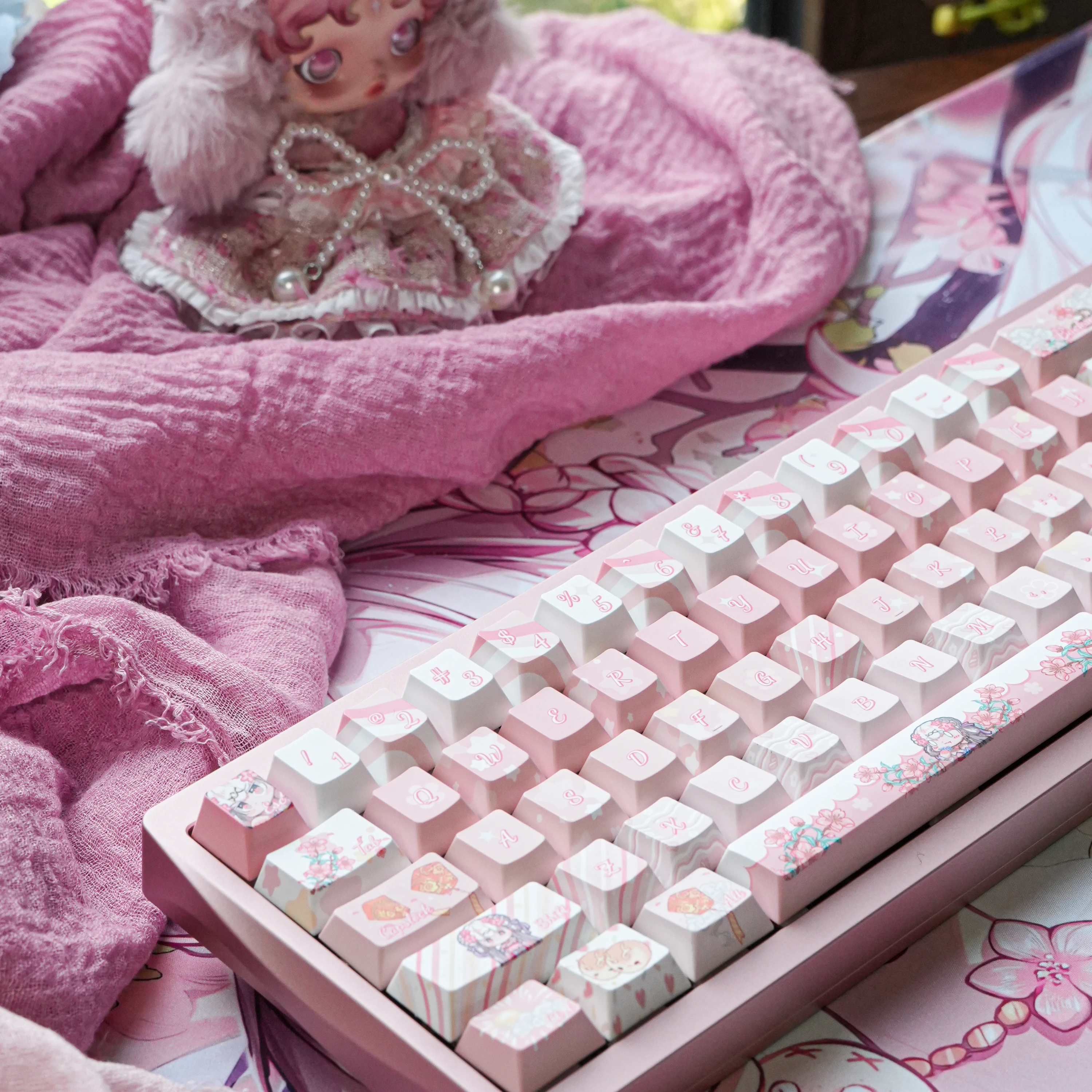 

139 Key New Anime Themed Pink Keycaps PBT Cherry Profile Cute Girl Keycaps for MX Switches ISO Alice Layout Mechanical Keyboards