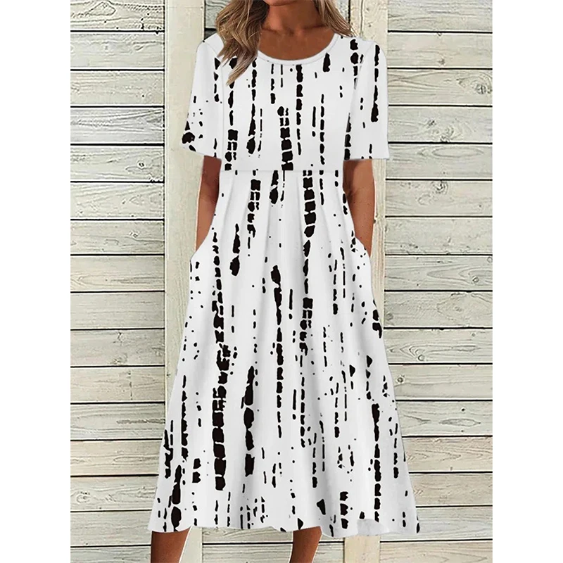 Abito lungo estivo da donna vintage casual girocollo manica corta stampato abito estivo da spiaggia abiti maxi con stampa floreale casual Vestido