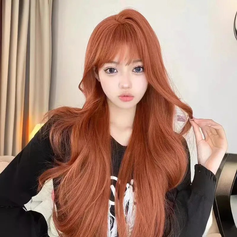 

Women Wig Long Curly Wig Ladies Hair Fluffy Wig Copper Red Wigs+Wig Cap