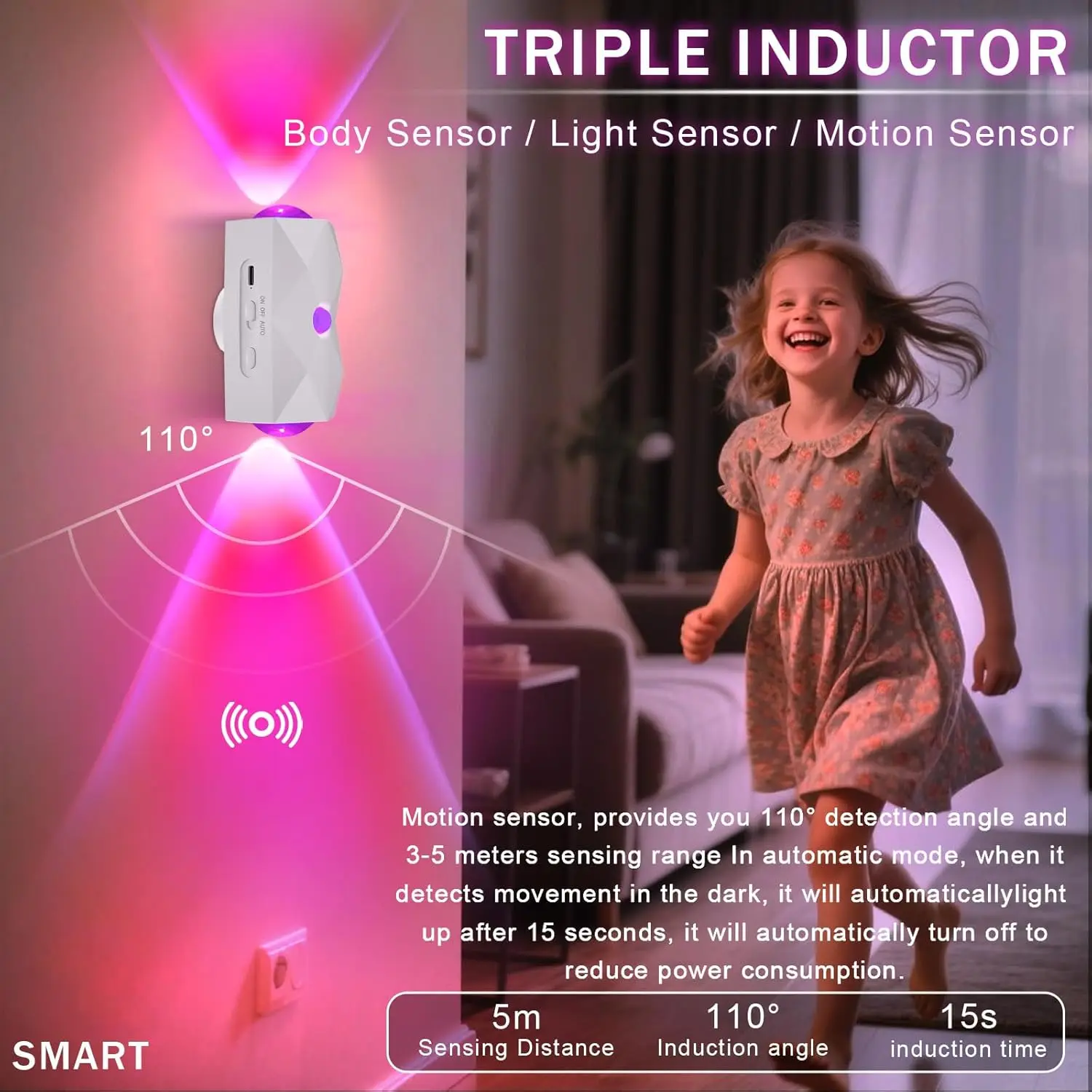 LED Motion-Sensing Night Light, USB Charging & Automatic Shut-Off After 15 Seconds, 7-Color Gradient to Create an Atmosphere