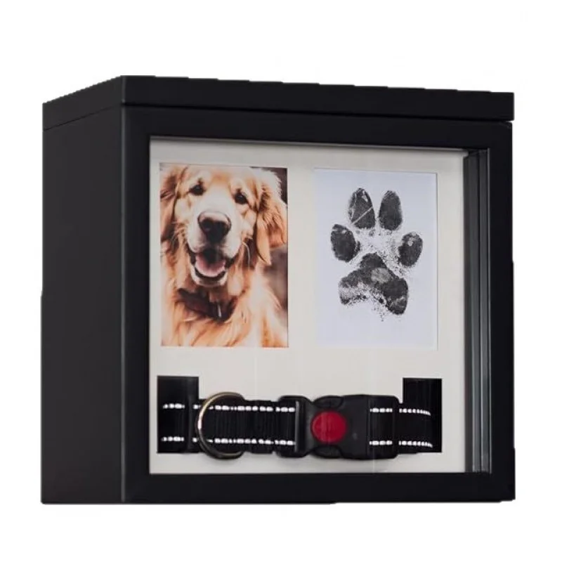 صندوق رماد من الخشب الصلب، إطار تذكاري مطبوع عليه يد الحيوانات الأليفة والقدم #6