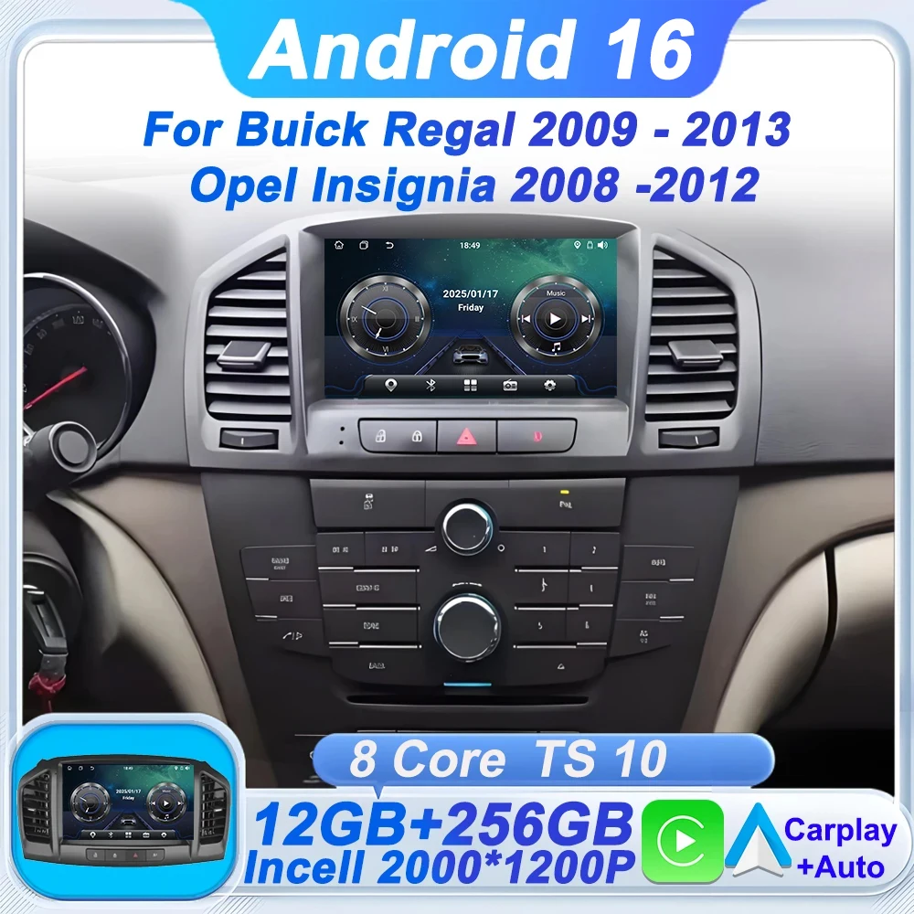 

Автомагнитола, мультимедийный плеер, GPS, Carplay, Android 16, 5G Wi-Fi, Bluetooth для Buick Regal 2009-2013 и Opel Insignia 2008-2012