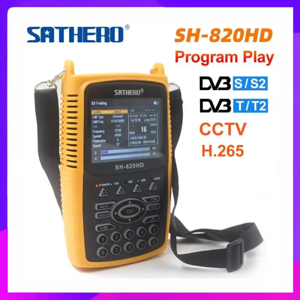 Sathero SH-820HD DVB-S2 & DVB-T2 Combo Digital Signal Finder 3.5 inch TFT LCD Screen Support CCTV H.265 8PSK 16APSKG