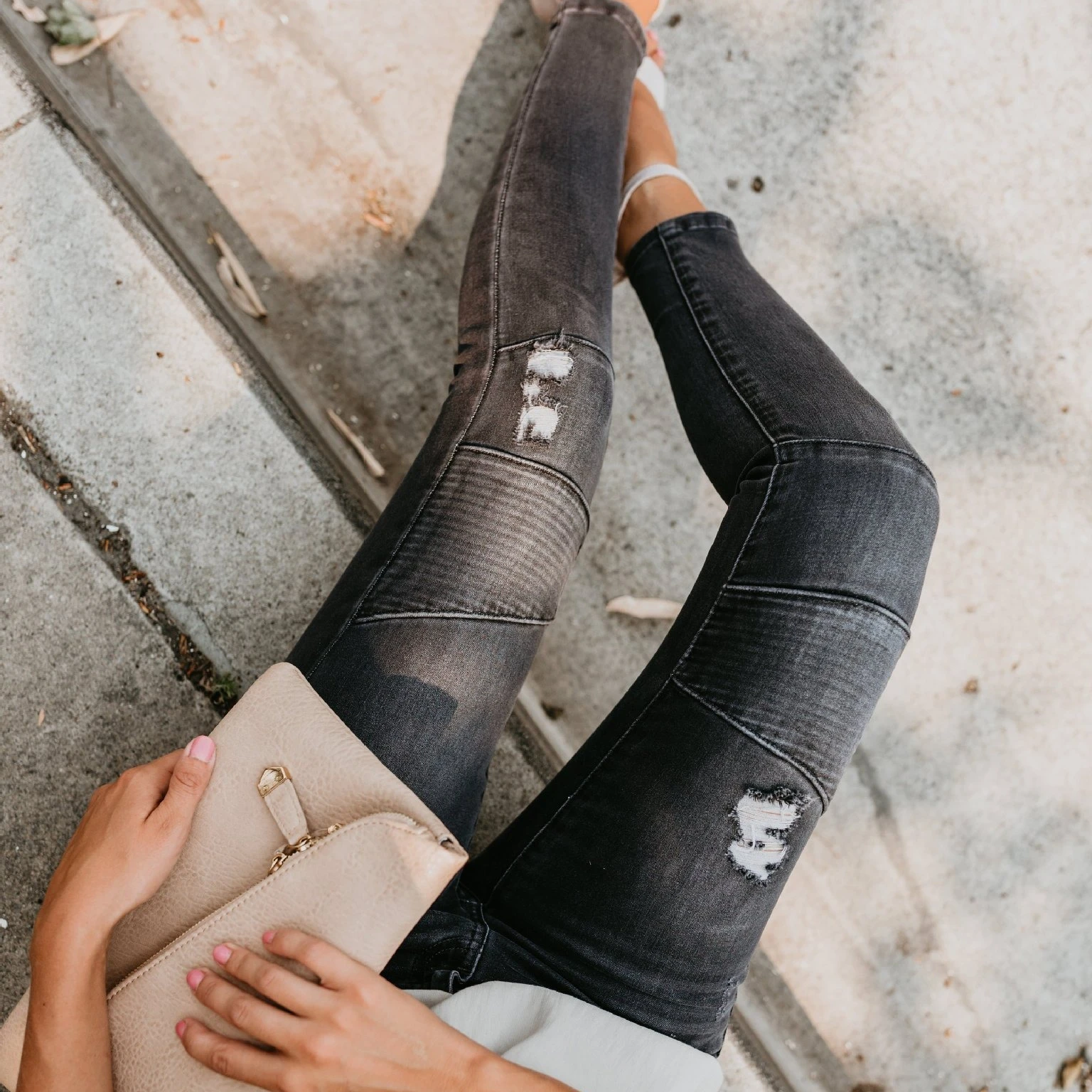 Pencil Pants Jeans Women Hole Denim Mom Mid Waist Washed Distressed Ripped Y2k Vintage Skinny Ankle Length Trousers Streetwear
