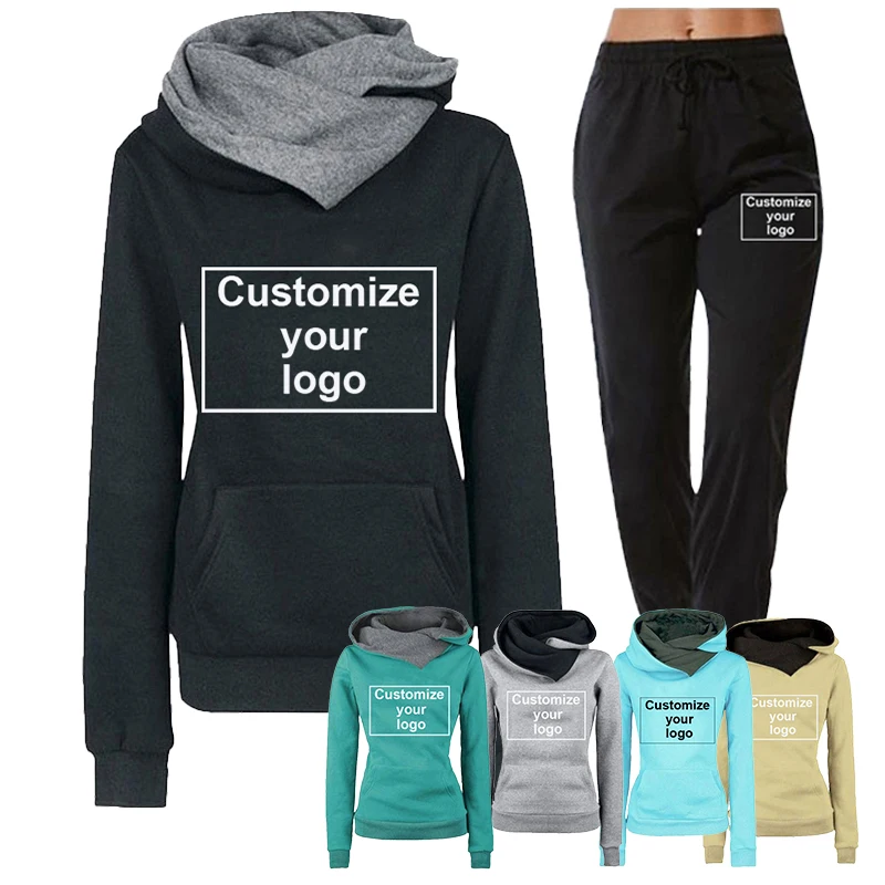 

Women's Fashion Bicolor Hoodie Set Classic Customization Your Loho Printed Sweatshirt+Pants Set Hooded Sweatshirt