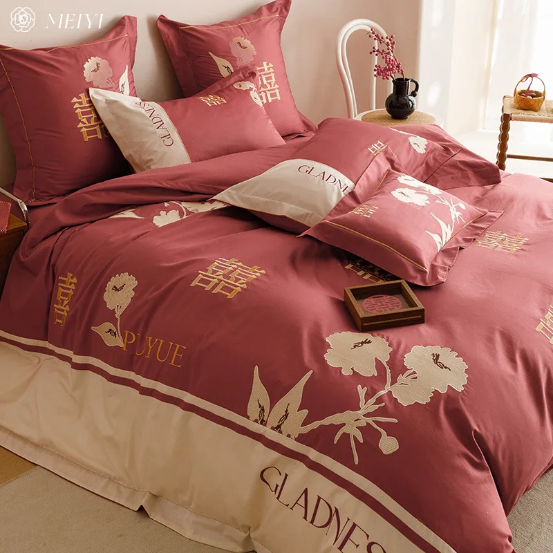 

Customizable high-end hi quilt 100S long-staple cotton wedding sheets four-piece set