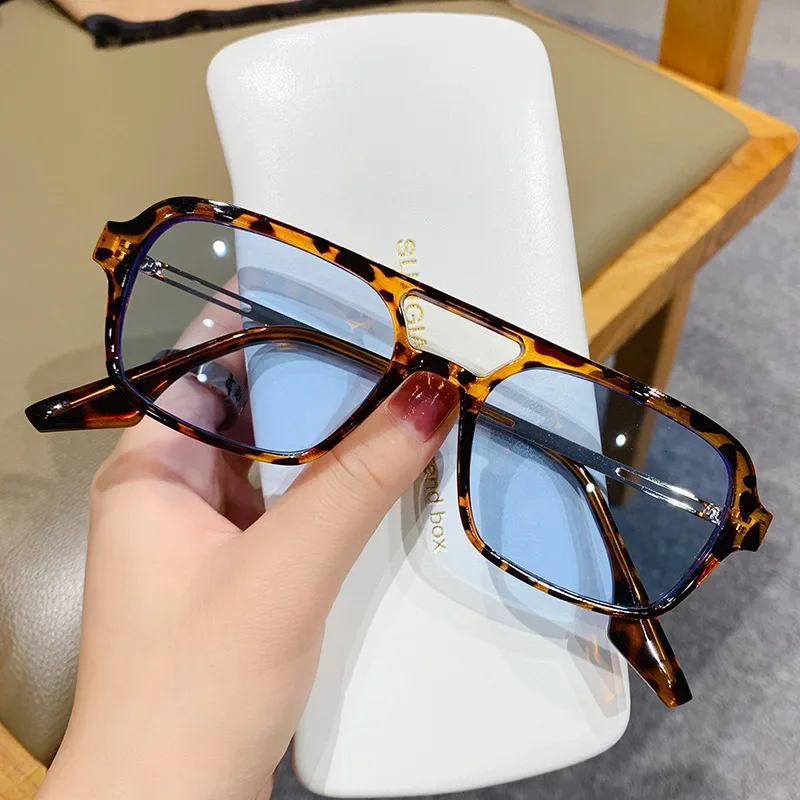 New Women Sunglasses Fashion Pink Gradient Eyewear Vintage Hollow Leopard Blue Sun Glasses Men Shades UV400 Eyewear