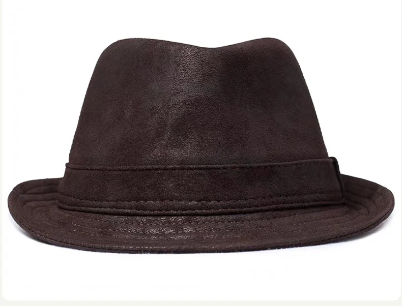 New 2024 Man High Quality Genuine Leather Formal Hat Jazz Gentleman Goat Skin Suede Short Brim Black/Brown Top Hat Malee