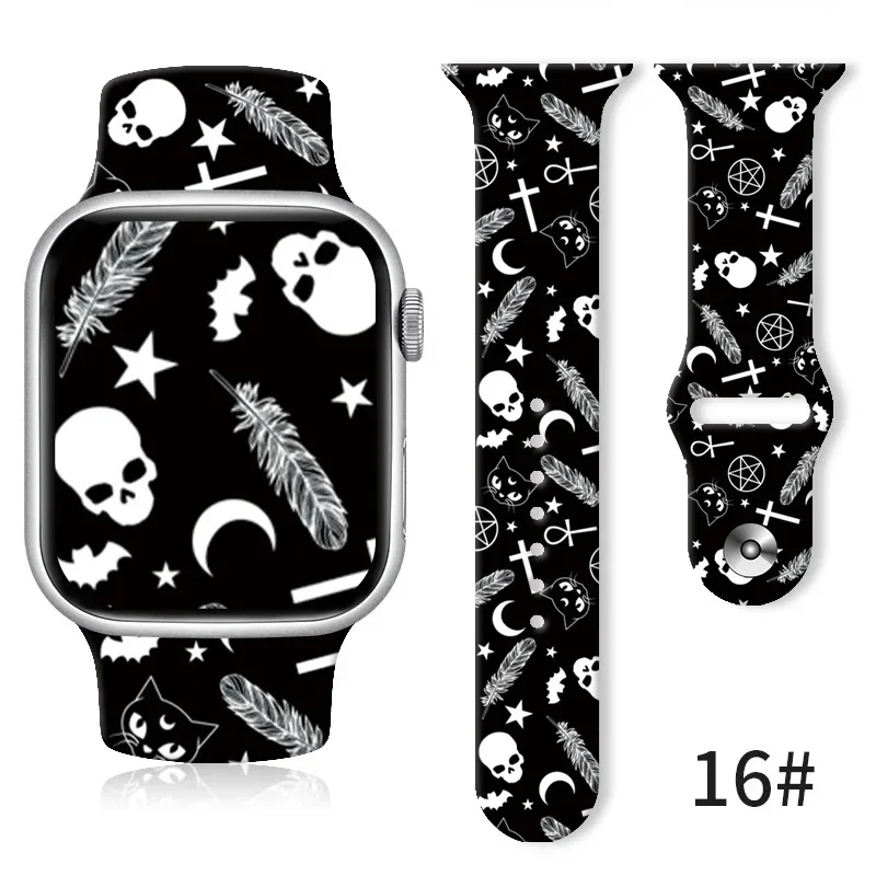 The Nightmare Before Christmas Suitable for Apple Watch Strap Silicone Replaceable Bracelet Halloween Printed Apple Watch Strap