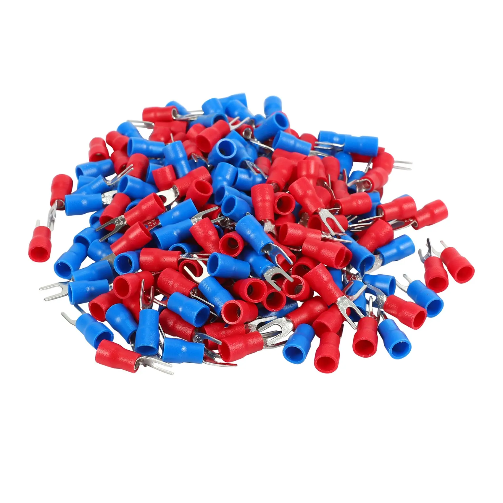 AWG Terminal de Garfo Isolado, Conector de Fio Vermelho e Azul, 16-14 AWG, #4, 200PCs