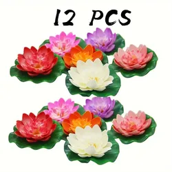 1/5/12Pcs Lotus Artificial Flower Floating Fake Lotus Plant Lifelike Water Lily Micro Landscape for Pond Garden Decortions